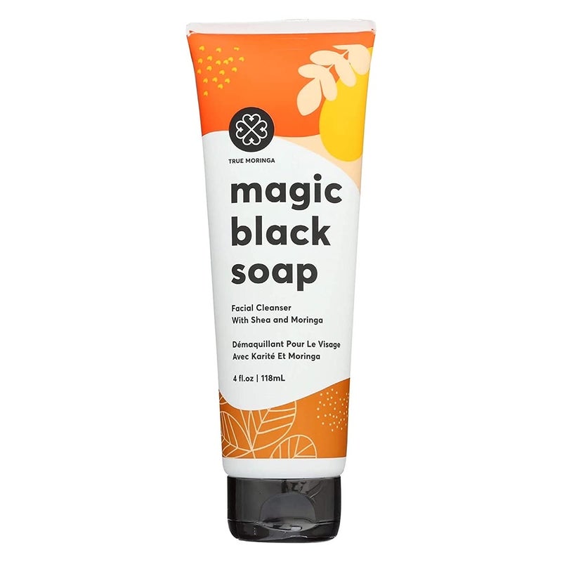 True Moringa Magic African Black Soap with Shea Butter Facial Cleanser Organic Detox Face Wash with Moringa Oil 100 Natural Moisturizing Cleansing Soap 4 fl oz