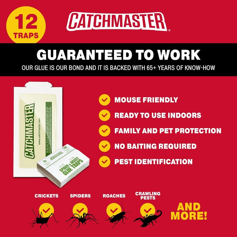 Catchmaster Crawling Pest & Insect Glue Traps 12-Count (3 Packs of 4), Insect Traps Indoor for Home, Pest Control Glue Boards, Adhesive Tray for Bugs, Spiders, Crickets, Roaches, & Ants - Image 3