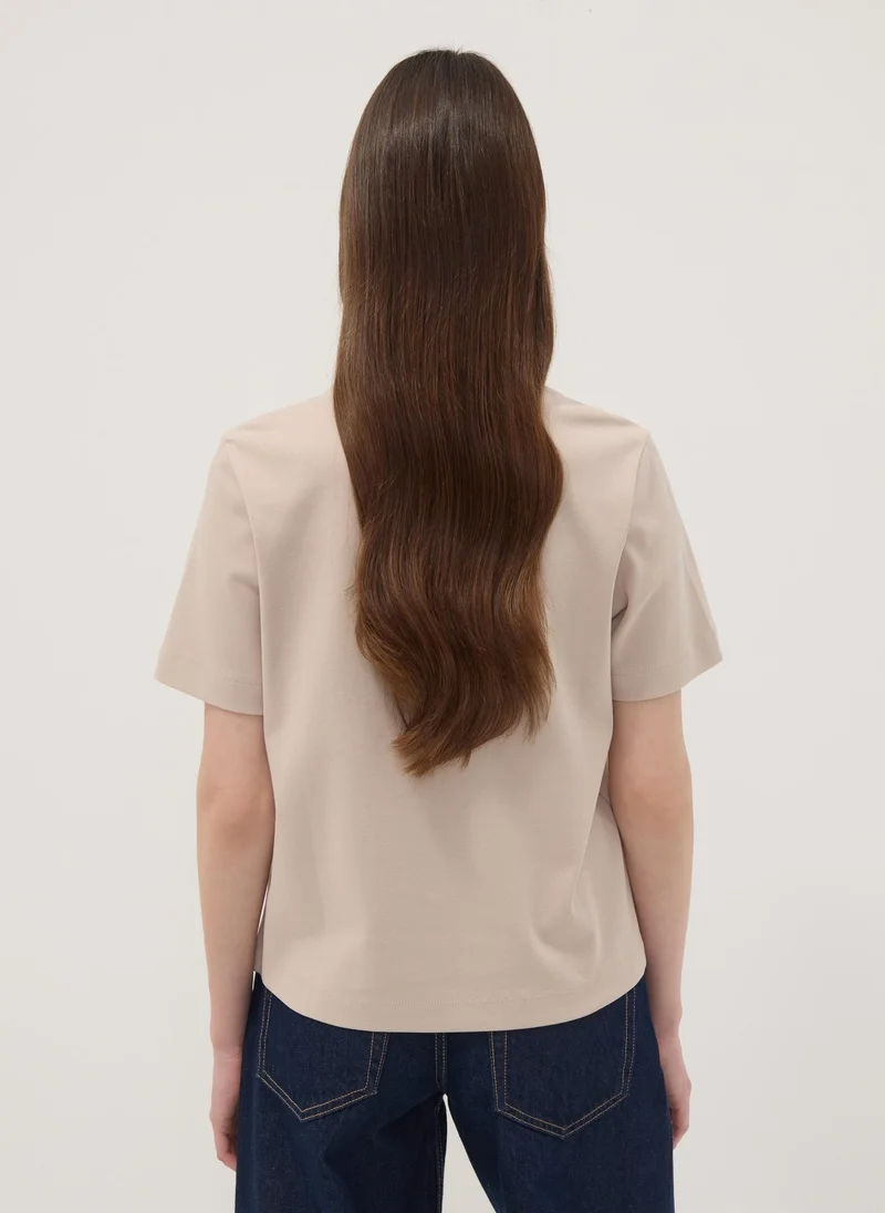 Ovs  OVS Beige Relaxed-Fit Pure Cotton Short-Sleeve T-Shirt for Women | Best Price UAE