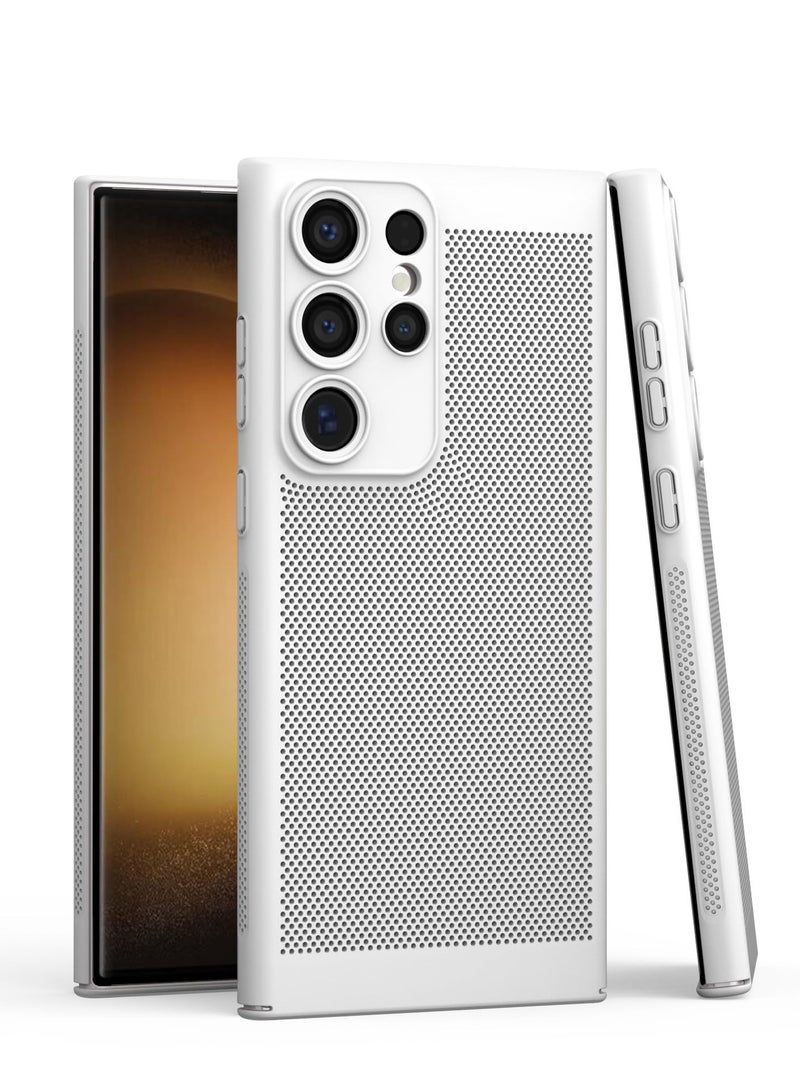 Heat Dissipation Case with Built in Camera Lens Protector Slim Fit Breathable Cooling Anti Fingerprint Hard PC Back Shockproof Cover For Samsung Galaxy S23Ultra (White)  - Image 1
