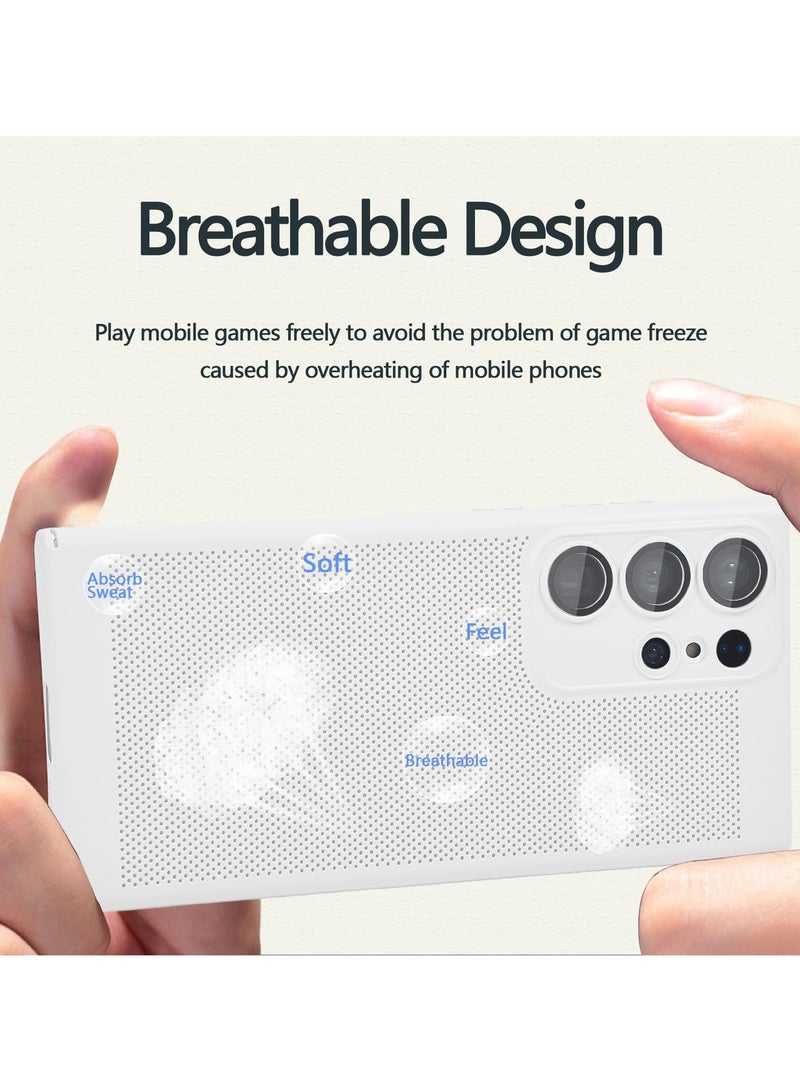 Heat Dissipation Case with Built in Camera Lens Protector Slim Fit Breathable Cooling Anti Fingerprint Hard PC Back Shockproof Cover For Samsung Galaxy S23Ultra (White)  - Image 4