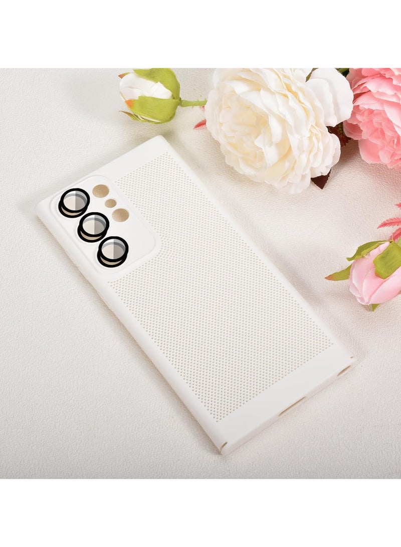Heat Dissipation Case with Built in Camera Lens Protector Slim Fit Breathable Cooling Anti Fingerprint Hard PC Back Shockproof Cover For Samsung Galaxy S23Ultra (White)  - Image 5