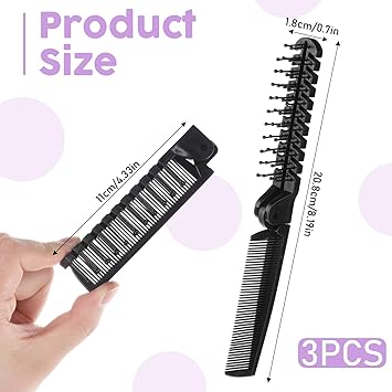 YQQYG 3PCS Folding Hair Brush Double Headed Travel Hairbrush Foldable Brush Foldable Comb Pocket Brushes AntiStatic Unisex - Image 2