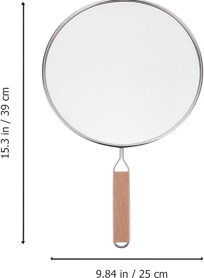 Stainless Steel Oil Splatter Guard With Heat Resistant Wooden Handle Fine Mesh Screen - Image 3