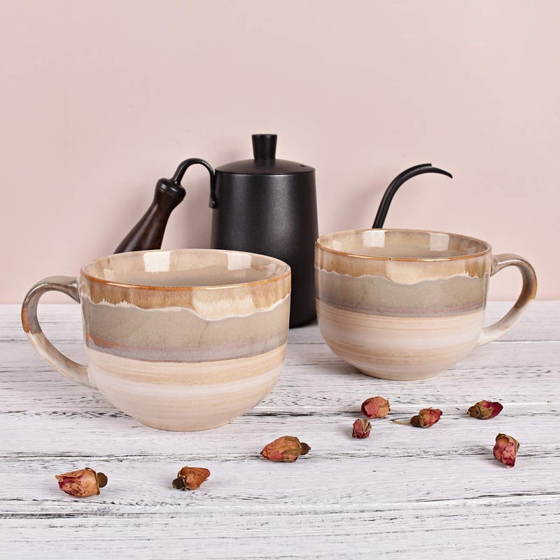 Bosmarlin Large Ceramic Coffee Mug Set of 2, Stoneware Jumbo Latte Mugs for Office and Home, 16 Oz, Dishwasher and Microwave Safe(Brown Grey, 2) - Image 4