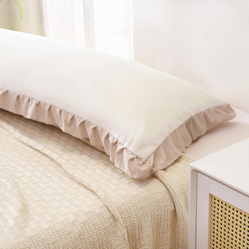 Merryword Beige Body Pillow Cover 20x54inches White and Beige Reversible Long Pillowcase Ruffled Body Pillowcases Cute Pillowcase Pillow Sham (1 Body, White Beige) - Image 5