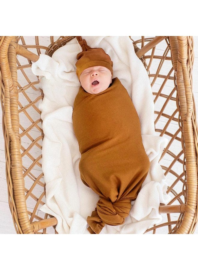 iEvolve iEvolve Cotton Knitted Baby Swaddle Blanket with Hat Headband Set Newborn Swaddle Wrap Receiving Blankets for Baby Girl Boy 35" x 35"(White)  - Image 5