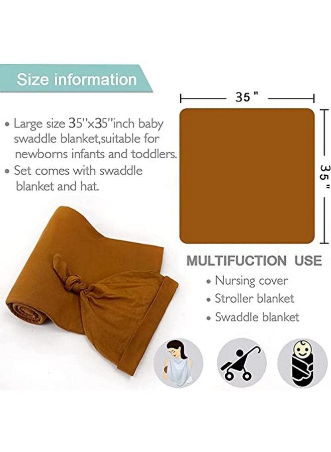 iEvolve iEvolve Cotton Knitted Baby Swaddle Blanket with Hat Headband Set Newborn Swaddle Wrap Receiving Blankets for Baby Girl Boy 35" x 35"(White)  - Image 3
