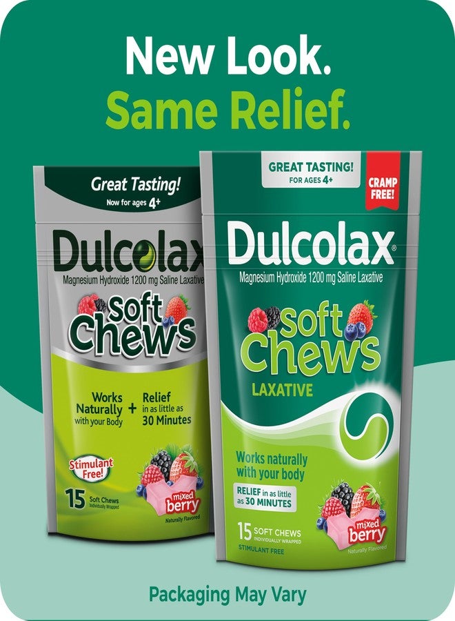 Dulcolax Saline Laxative Soft Chews, Gentle Constipation Relief, Mixed Berry Flavor, Magnesium Hydroxide 1200 mg, 15 Count - Image 2