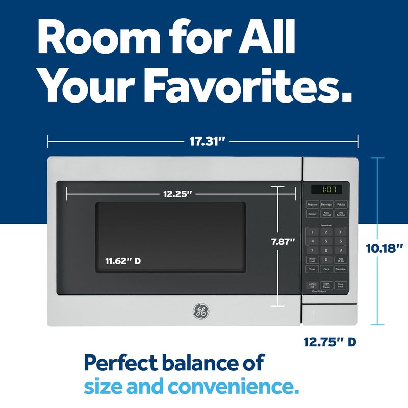 GE Countertop Microwave Oven, Compact 0.7 Cubic Ft., 700-watt Capacity, 6 Auto Cooking Settings, Child-Lock Technology, Kitchen Essentials for the Countertop, Dorm Room or Apartment, Black - Image 1