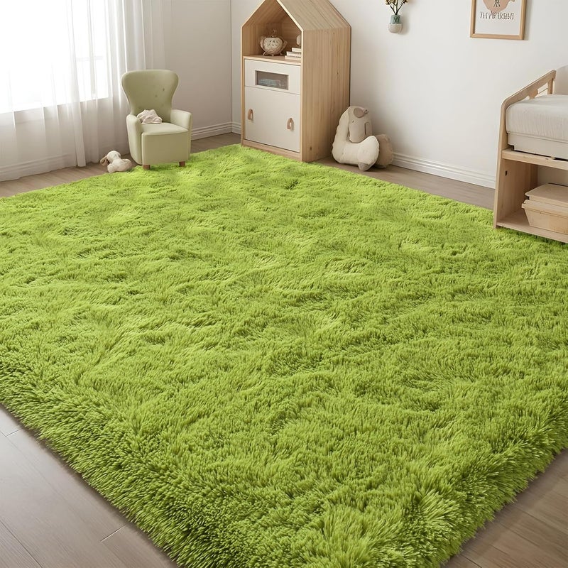 ISEAU 3x5 Area Rug for Living Room, Green Rugs for Bedroom, Kitchen, Soft Shaggy Carpets, Fluffy and Machine Washable Mats, Under Bed, On Nursery Floors Mat, Boys, Girls Room Carpet Decor - Image 3