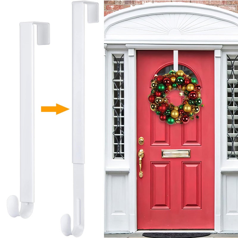 HEYHOUSE Wreath HangerAdjustable Length 14925 Inch Metal Door HangerWreath Hanger for Front Door 20 lbs Larger Christmas Wreaths Decorations HookWhite