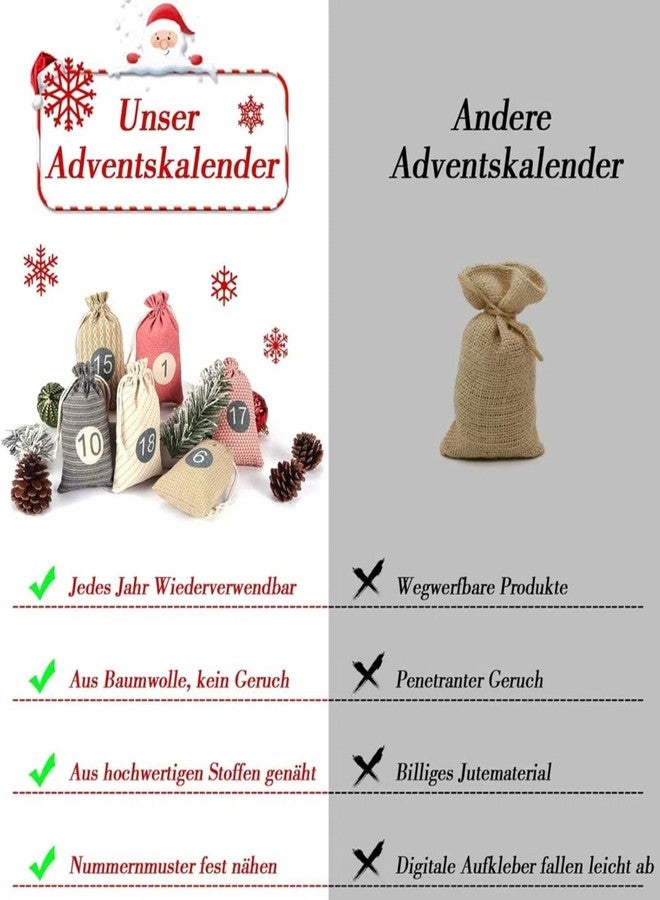 HIPIHOM Christmas Advent Calendar Bags, 24 Days Countdown Calendar Burlap bags Hanging Advent Calendar Gift Favors for Xmas Decorations, Reusable Fabric Bags With Drawstring Closure(retro country style) - Image 5