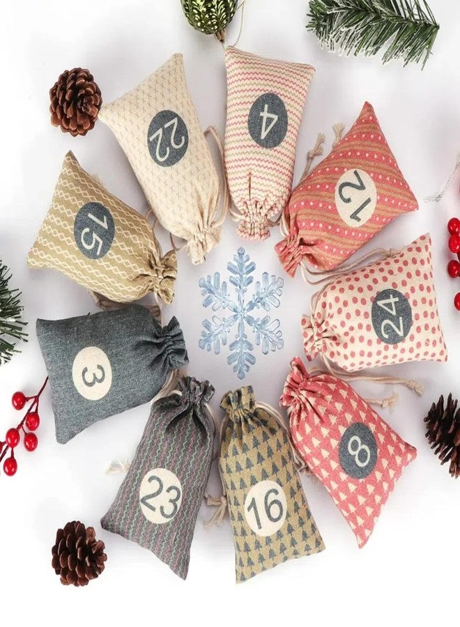 HIPIHOM Christmas Advent Calendar Bags, 24 Days Countdown Calendar Burlap bags Hanging Advent Calendar Gift Favors for Xmas Decorations, Reusable Fabric Bags With Drawstring Closure(retro country style) - Image 2