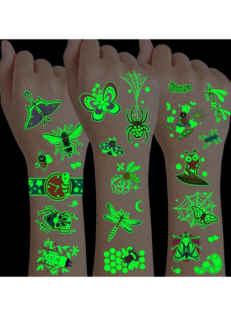 قوس قزح أورينبو وشم الحشرات، وشم متوهج في الظلام، 12 ورقة، وشم حشرات الضوء الأسود للأطفال، وشم مؤقت على شكل فراشة أو نحل أو حشرة، هدايا حفلات الحشرات، وشم نيون للأطفال والكبار - Image 1