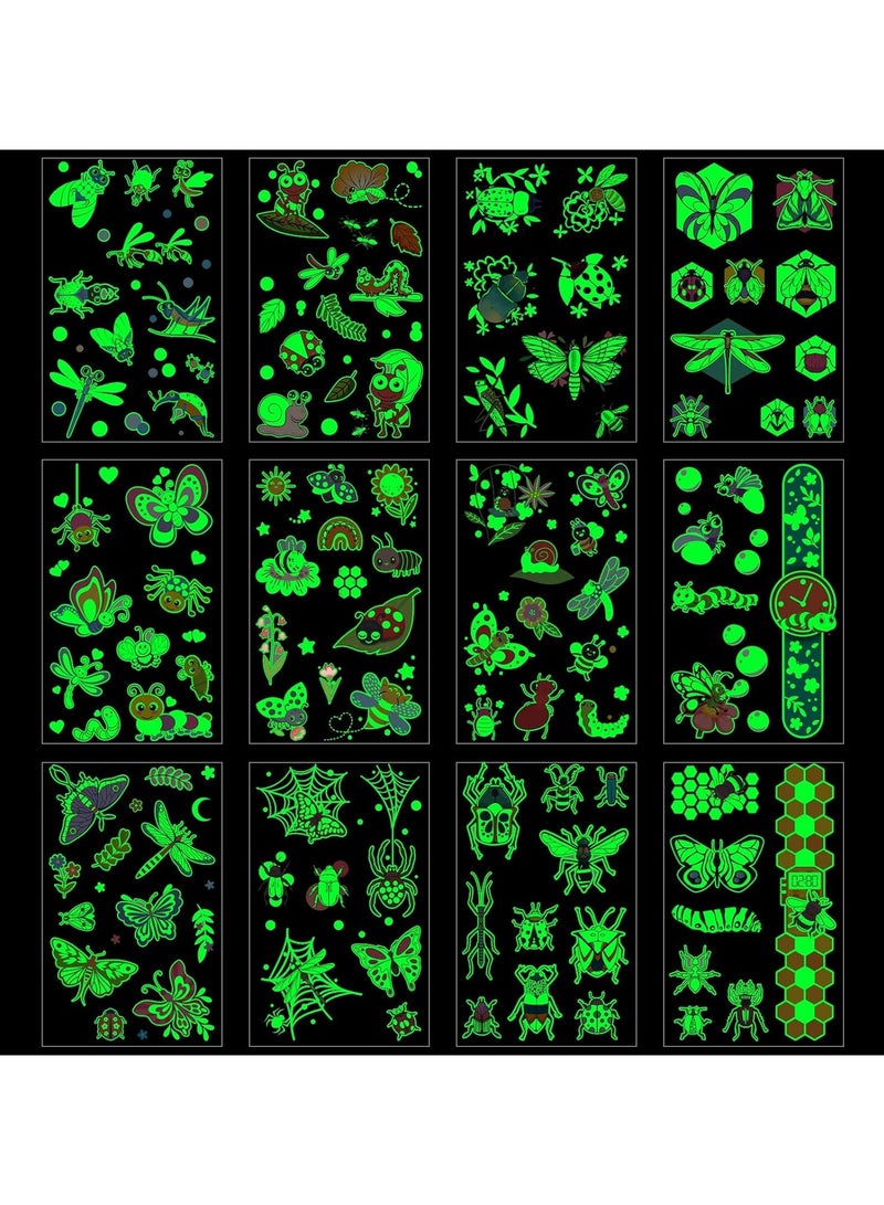 قوس قزح أورينبو وشم الحشرات، وشم متوهج في الظلام، 12 ورقة، وشم حشرات الضوء الأسود للأطفال، وشم مؤقت على شكل فراشة أو نحل أو حشرة، هدايا حفلات الحشرات، وشم نيون للأطفال والكبار - Image 2