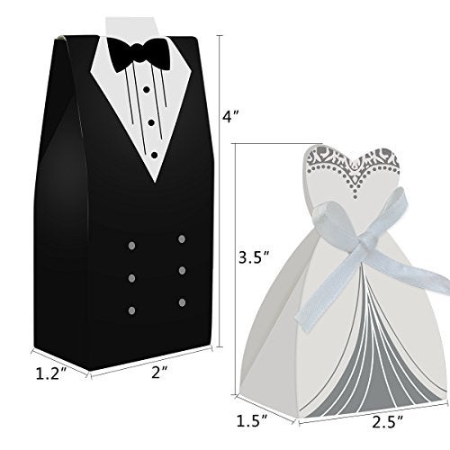 cnomg 100pcs Party Wedding Favor Dress & Tuxedo Bride and Wholesale Candy Favor Box, Creative Dress Gift Box Bow-knot Bonbonniere for Christmas Wedding Party Birthday Bridal Shower Decoration - Image 2