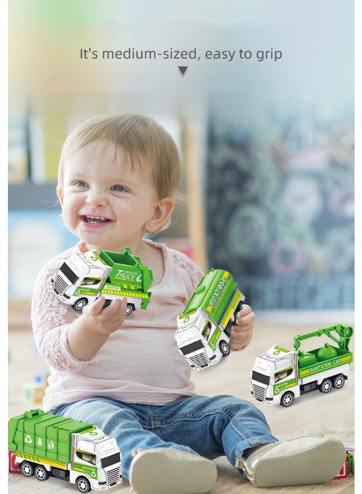 هالامودو 4PCS للخلف في مجال النظافة الصحية الالعاب بدلة । । أربعة ألعاب الألغاز عند الاولاد مركبة سيارة بحجم الصرف الصحي الطراز سلسلة । جعلناها خضراء مثالي । । خالية من البطاريات الألعاب الهدايا । مهام نشطة । । الوعي البيئي المواد يا (آبز)، الأمن المفاصل । المبكرة الأبوة لعبة - Image 3