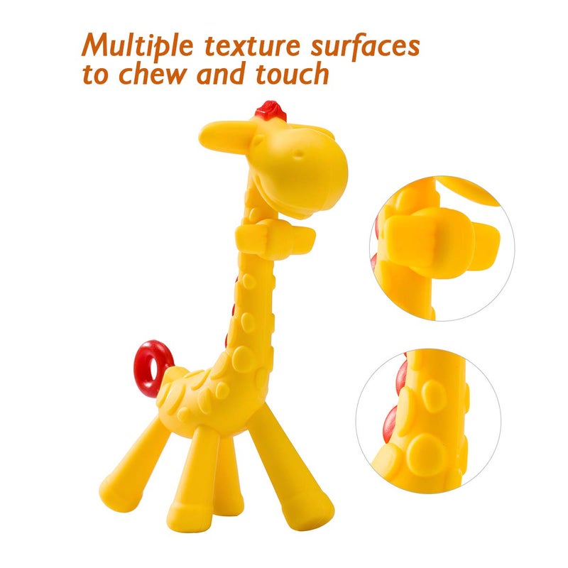 SHARE&CARE BPA Free Silicone Giraffe Baby Teether Toy with Storage Case, for 3 Months Above Infant Sore Gums Pain Relief and Baby Shower, Baby Teething Toys (Yellow) - Image 4