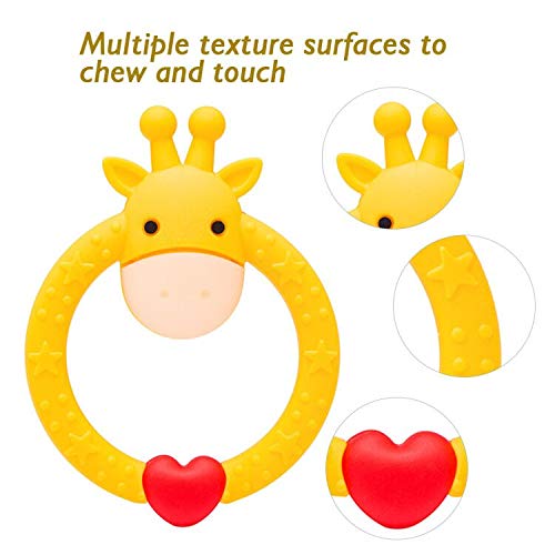 SHARE&CARE BPA Free Silicone Giraffe Baby Teether Toy with Storage Case, for 3 Months Above Infant Sore Gums Pain Relief and Baby Shower, Baby Teething Toys (Yellow) - Image 5