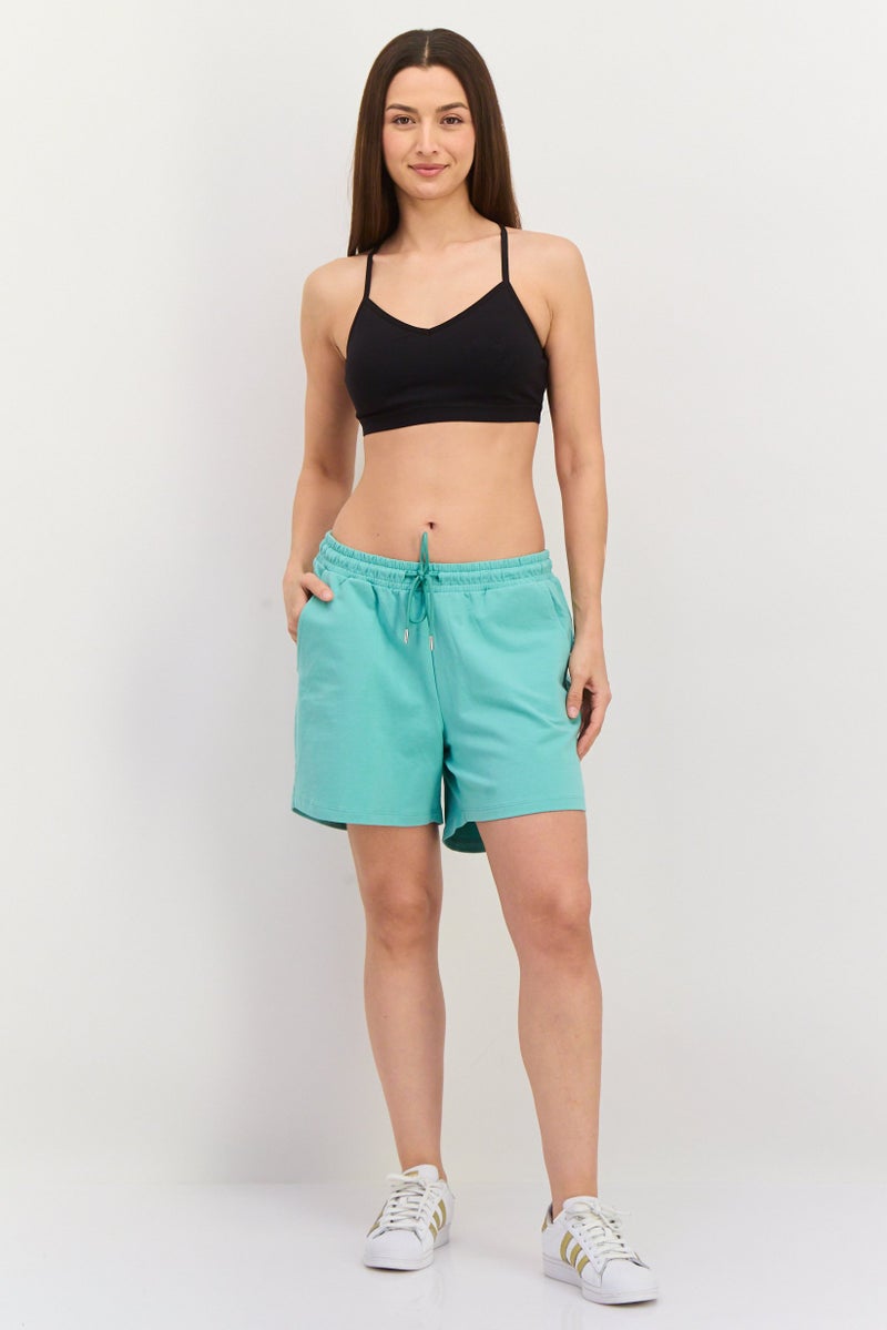 Tchibo Women Drawstring Plain Basic Shorts, Green - Image 4