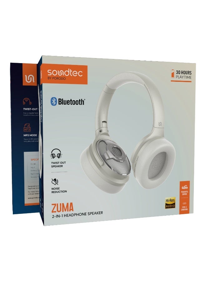 porodo Soundtec Zuma 2-IN-1 Headphone Speaker Twist Out Speaker with 5H Speaker Mode & 30H Headphone Mode / Immersive Audio / Built In Fm Radio / Hands Free calls / Full Bass / Noise Reduction / Type-C Charging - Beige - Image 2