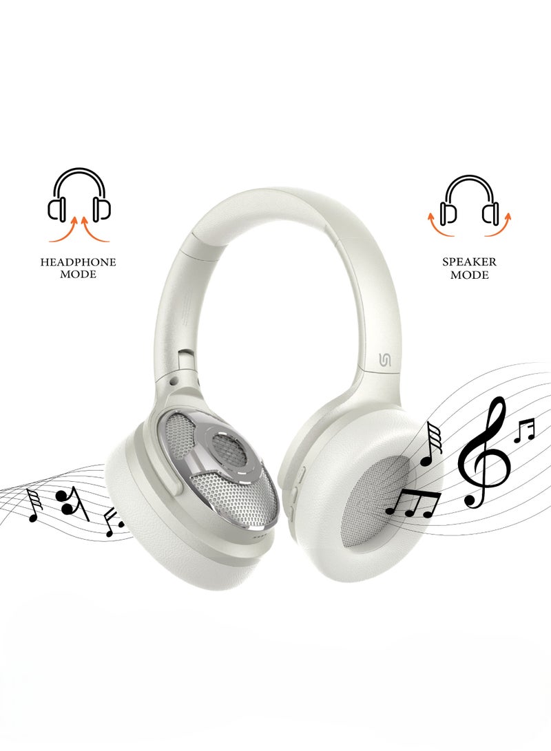 porodo Soundtec Zuma 2-IN-1 Headphone Speaker Twist Out Speaker with 5H Speaker Mode & 30H Headphone Mode / Immersive Audio / Built In Fm Radio / Hands Free calls / Full Bass / Noise Reduction / Type-C Charging - Beige - Image 1