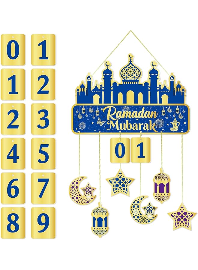 The Bros 28Pcs Ramadan Decorations Calendar with numbers Eid Wall Hanging Decor Moon Star Castles Hanging Ornament Bedroom, Living Room, Nursery, Indoor Outdoor Holiday Party Eid Mubarak Decoration - Image 1