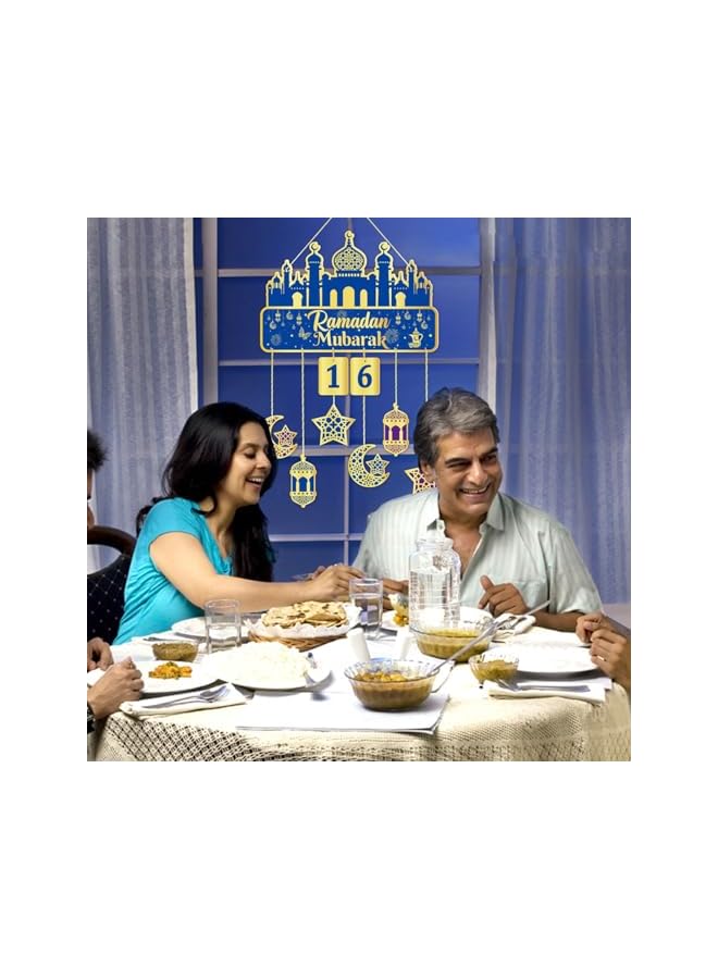 The Bros 28Pcs Ramadan Decorations Calendar with numbers Eid Wall Hanging Decor Moon Star Castles Hanging Ornament Bedroom, Living Room, Nursery, Indoor Outdoor Holiday Party Eid Mubarak Decoration - Image 5