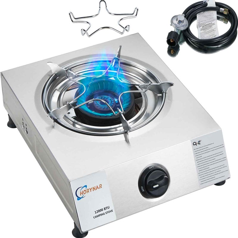 Horynar Single Burner Propane Stove 1 Burner 12000 BTU Auto Ignition Gas Stove with CSA Hose for Outdoor CookingEmergency