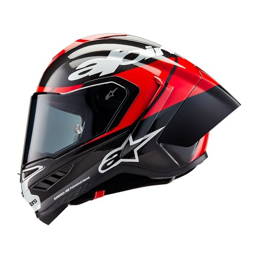 Alpinestars Supertech R10 Element Helmet, Carbon Fiber, Aerodynamic Full-Face Design, Ventilation & Safety, DOT & ECE Certified for Street & Track Riders, Black/Carbon Bright Red/White Glossy, XL - Image 4