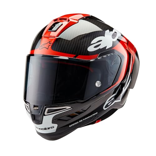 Alpinestars Supertech R10 Element Helmet, Carbon Fiber, Aerodynamic Full-Face Design, Ventilation & Safety, DOT & ECE Certified for Street & Track Riders, Black/Carbon Bright Red/White Glossy, XL - Image 1