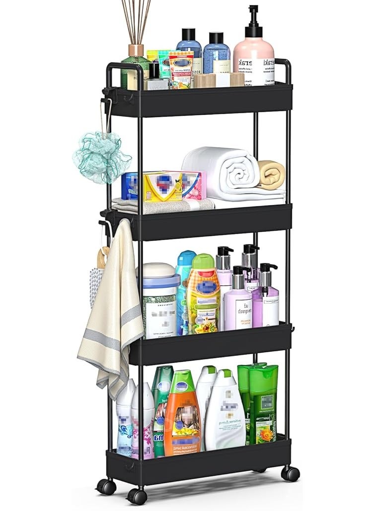 Slim Rolling Storage Cart with Wheels – 4 Tier Mobile Organizer Shelf for Kitchen, Bathroom, Laundry Room and Narrow Spaces – Multi-Purpose Storage Unit – Black - Image 1