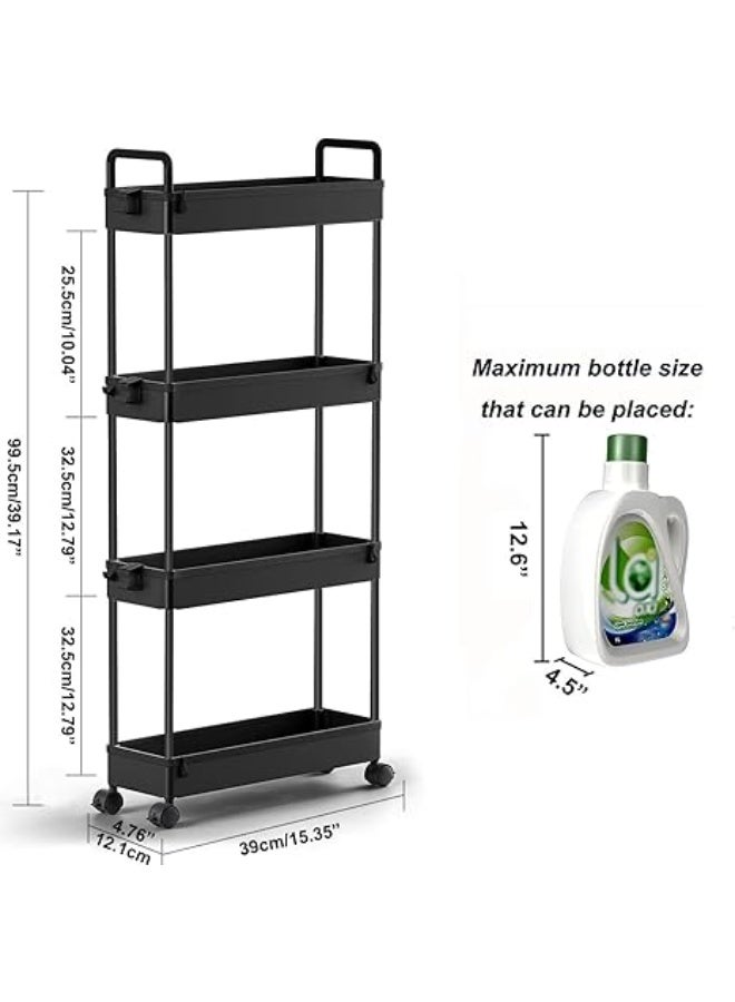 Slim Rolling Storage Cart with Wheels – 4 Tier Mobile Organizer Shelf for Kitchen, Bathroom, Laundry Room and Narrow Spaces – Multi-Purpose Storage Unit – Black - Image 4