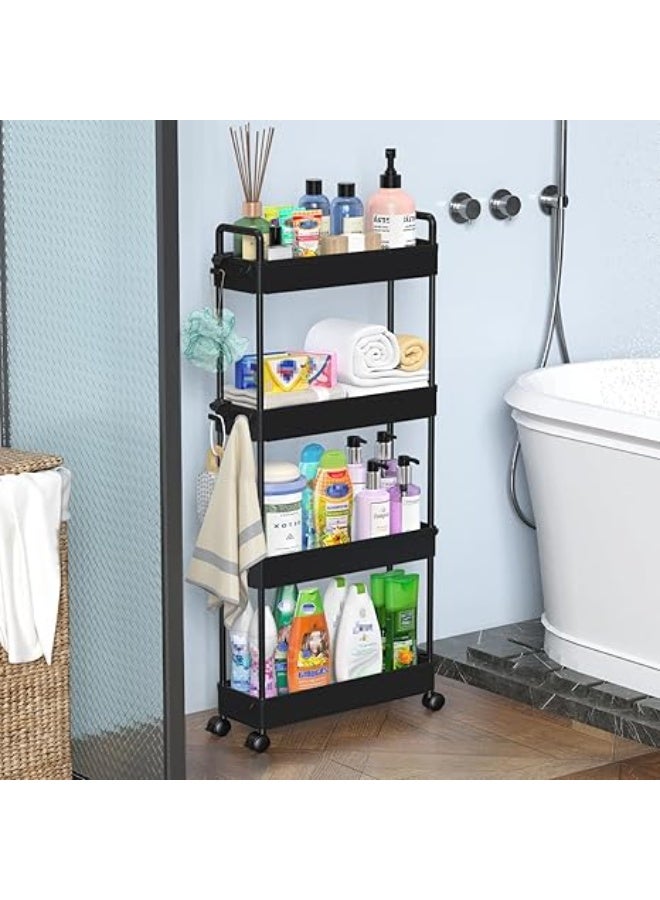 Slim Rolling Storage Cart with Wheels – 4 Tier Mobile Organizer Shelf for Kitchen, Bathroom, Laundry Room and Narrow Spaces – Multi-Purpose Storage Unit – Black - Image 2