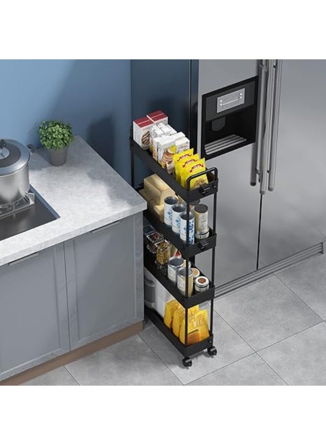 Slim Rolling Storage Cart with Wheels – 4 Tier Mobile Organizer Shelf for Kitchen, Bathroom, Laundry Room and Narrow Spaces – Multi-Purpose Storage Unit – Black - Image 5
