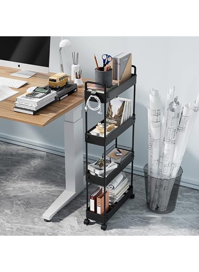 Slim Rolling Storage Cart with Wheels – 4 Tier Mobile Organizer Shelf for Kitchen, Bathroom, Laundry Room and Narrow Spaces – Multi-Purpose Storage Unit – Black - Image 3