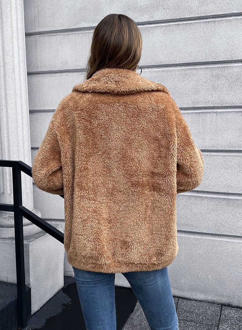 Loquat Single Breasted Reversible Plush Short Jacket - Image 2