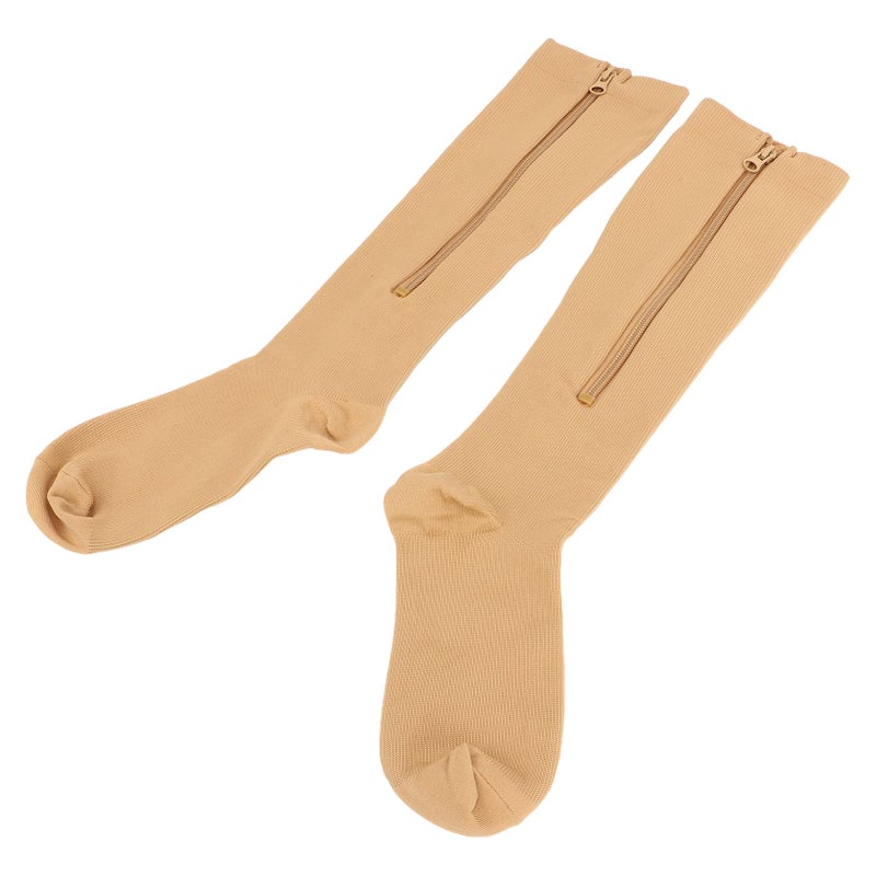 1 Pair 15‑20mmHg Closed Toe Zipper Compression Socks Women Knee High Compression Stockings Skin Color XXL - Image 2
