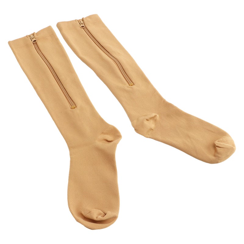 1 Pair 15‑20mmHg Closed Toe Zipper Compression Socks Women Knee High Compression Stockings Skin Color XXL - Image 3