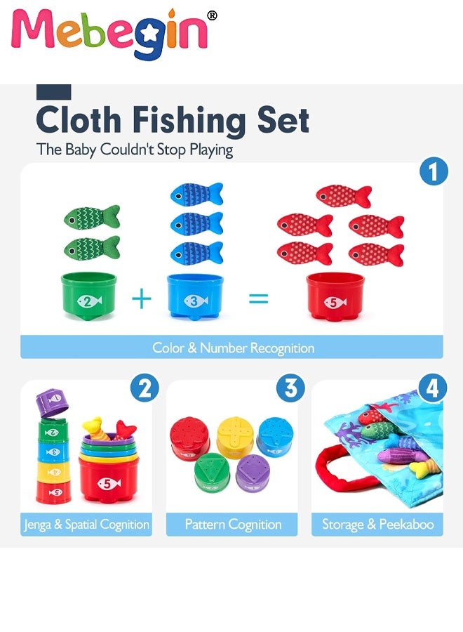 MEBEGIN Montessori Toys for 1 Year Old,10 in 1 Cloth Toddler Fishing Game with Stacking Cups,aby Toy 12-18 Months One Year Old Boy Birthday Gift,Toddler Toys for 1 2 Year Old Boy Girl Gifts - Image 4