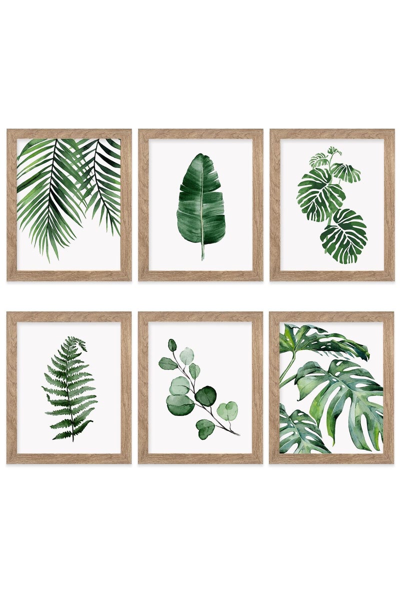 HoozGee Framed Botanical Wall Art Prints Set of 6 Tropical Leaves Canvas Decor - Image 1