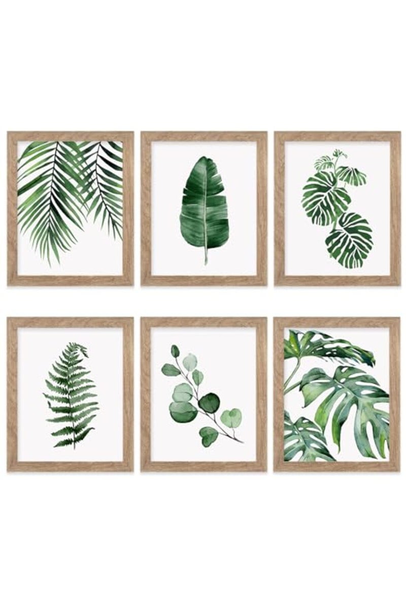 HoozGee Framed Botanical Wall Art Prints Set of 6 Tropical Leaves Canvas Decor - Image 2