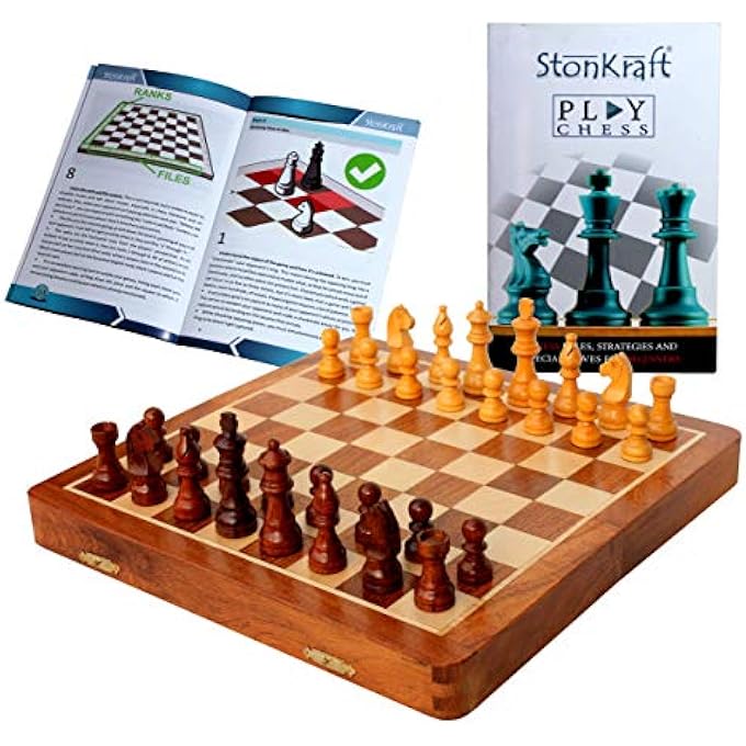 StonKraft Travel Folding Wooden Chess Board Game Set, Magnetic Pieces (12 X 12) - Image 1