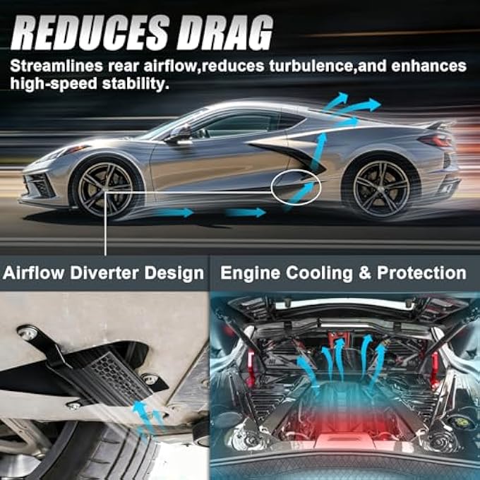 MSIZOY Front Left Lower Bumper Deflector Rear Air Deflector Shield Compatible with for Corvette C8 2020-2025 - Replacement for OEM 85580654, Reduces Drag & Protects Engine (Driver Side, Left, Black) - Image 2