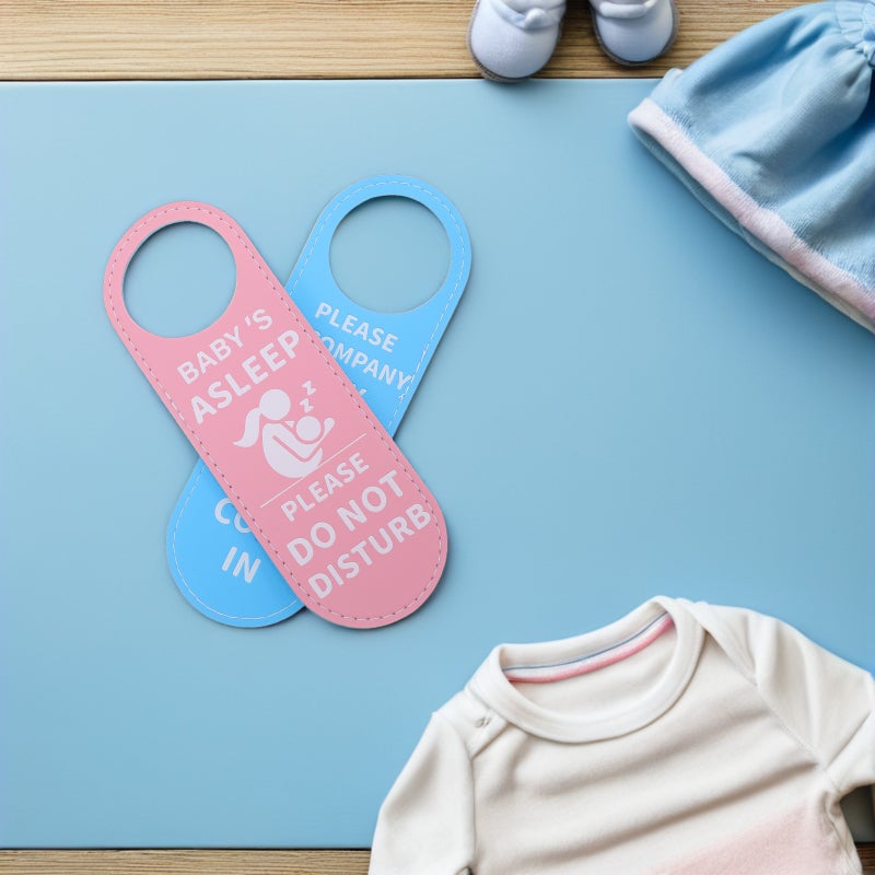 2pcs Baby Sleeping Sign for Door: PU Double Sided Room Hanger - Child Bedroom & Nursery Decorations Do Not Disturb Door Plaque - Image 2