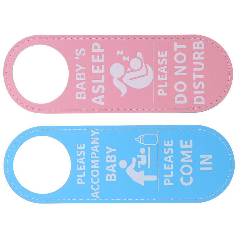 2pcs Baby Sleeping Sign for Door: PU Double Sided Room Hanger - Child Bedroom & Nursery Decorations Do Not Disturb Door Plaque - Image 1
