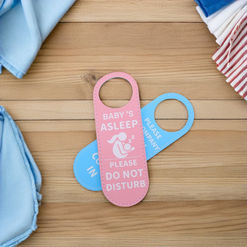 2pcs Baby Sleeping Sign for Door: PU Double Sided Room Hanger - Child Bedroom & Nursery Decorations Do Not Disturb Door Plaque - Image 4
