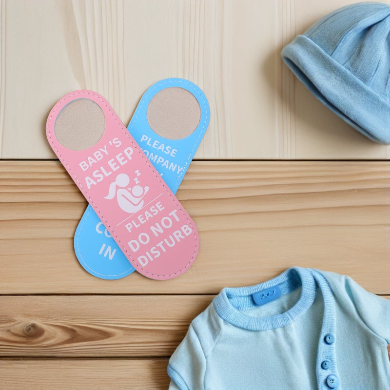 2pcs Baby Sleeping Sign for Door: PU Double Sided Room Hanger - Child Bedroom & Nursery Decorations Do Not Disturb Door Plaque - Image 3