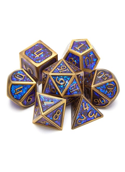 Metal Dice Set D&D 7Piece Polyhedron Dnd D20 D12 D10 D8 D6 D4 Dungeons And Dragons Dice Set Suitable For Rpg Game Dnd Dice Set (Bronze + Blue Powder)